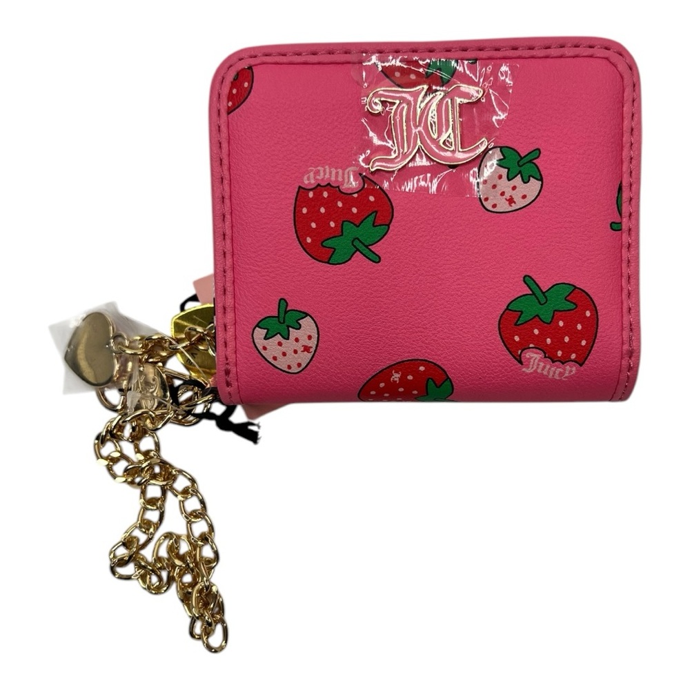 NWT Juicy Couture Pink Wallet with Strawberry Print and Gold Chain